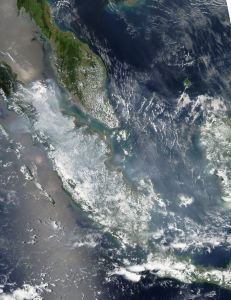 Satelit imagery yang menangkap lokasi awan dan kebakaran; Sumber: NASA