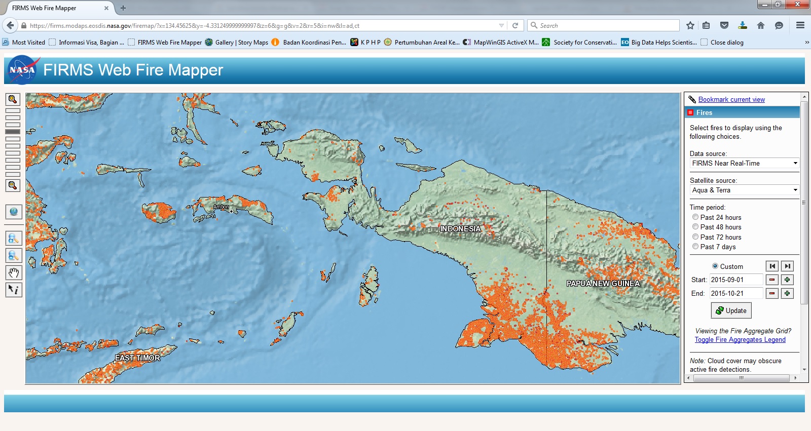 Sebaran hot spot dari FIRMS September Oktober 2015
